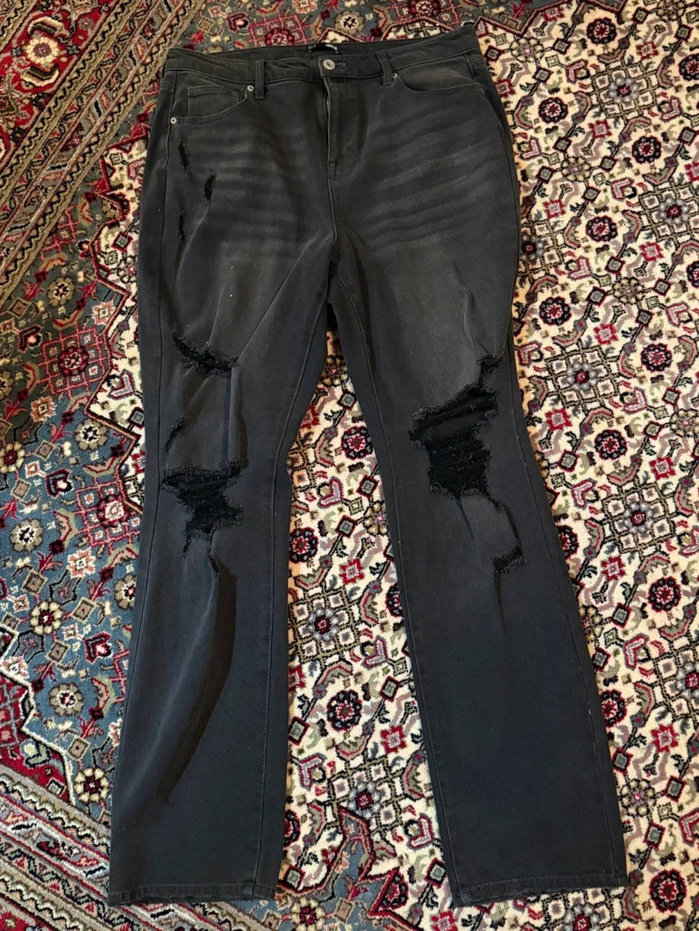 Fashion Nova Black Distressed Straight Leg Jeans
